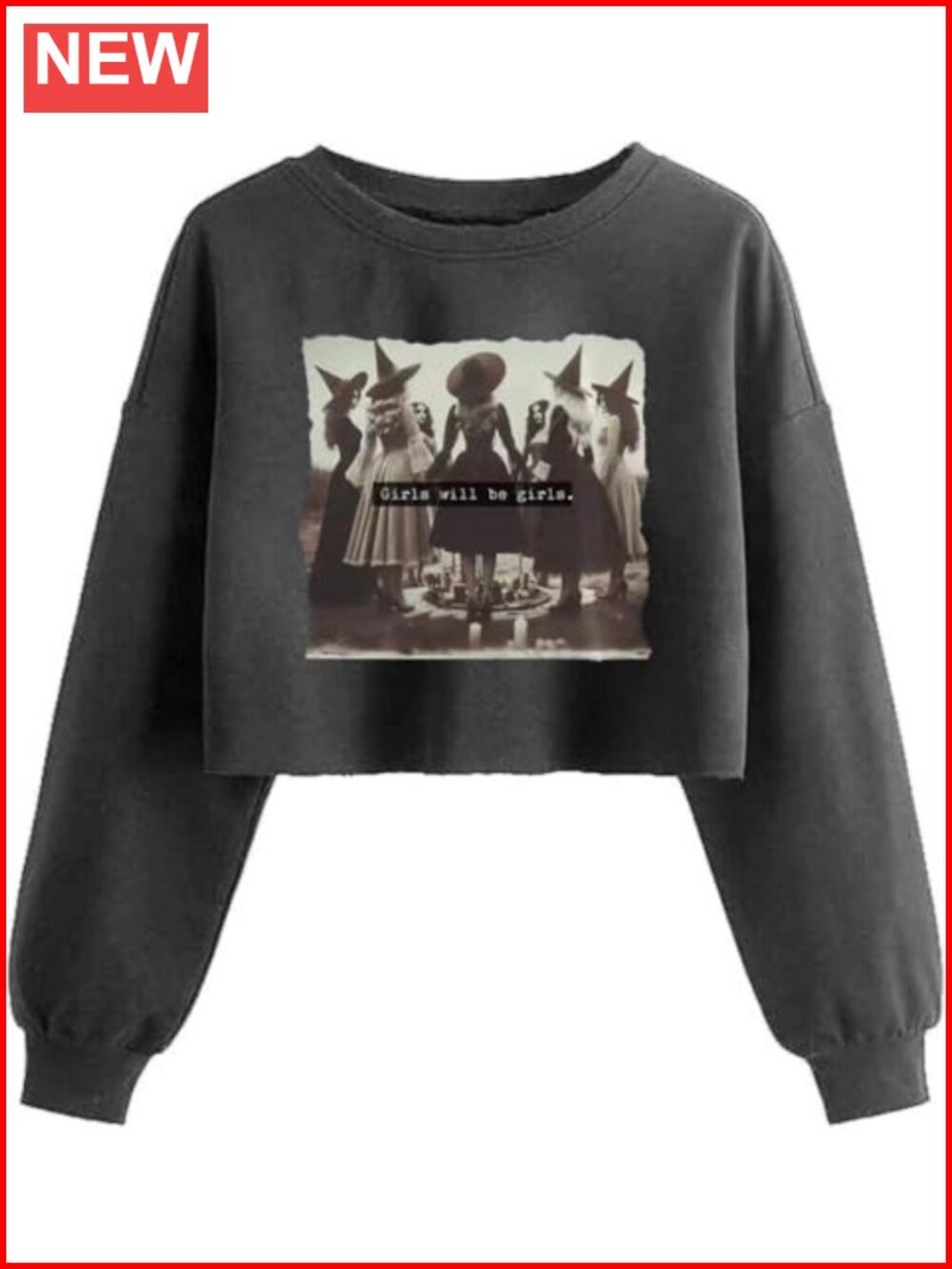 Witch Graphic Crop Sweatshirt Long Sleeve Pullover Halloween Top